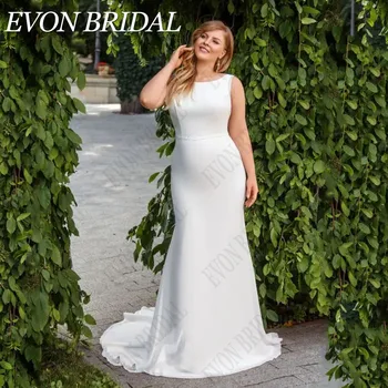 EVON BRIDAL Классические Свадебные платья с открытой спиной, большие размеры, платья для невесты без рукавов с овальным вырезом, Шифоновые Платья-Русалки De Novia