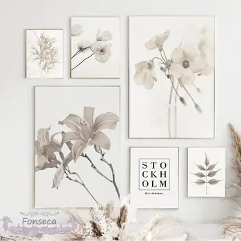 Плакаты и принты с белыми цветами, листьями растений, цитатами из скандинавского Стокгольма, картины на холсте, настенные рисунки для декора гостиной