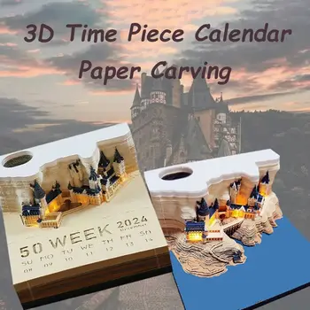 Вырезанный из бумаги 3D Хронометражный календарь со светодиодной подсветкой Art Craft 3D Художественный календарь Домашняя Скульптура Подарок Украшение рабочего стола