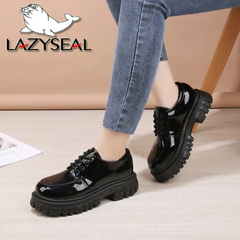 Обувь на платформе Lazyseal, Школьная форма, черная студенческая обувь на шнуровке, Женская обувь в стиле Лолиты, Обувь с круглым носком для девочек, Обувь с толстой подошвой