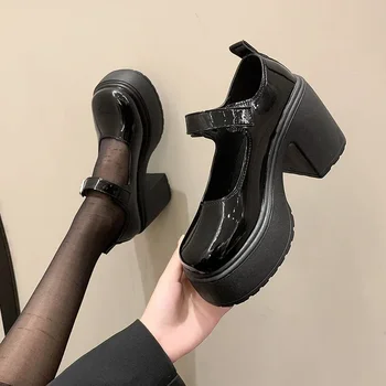 Женская обувь 2023 на платформе, с круглым носком, женские туфли на высоком каблуке и ремешком с пряжкой, женские вечерние туфли Mary Jane на каблуке в готическом стиле для женщин