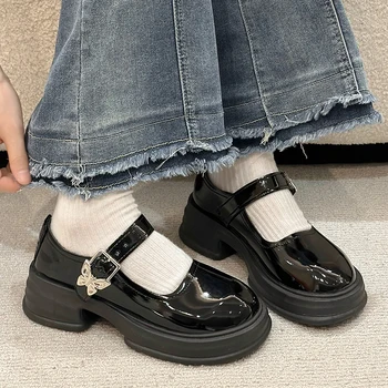 Модные Женские туфли Мэри Джейн с бантиком и пряжкой на лодыжке, женские туфли в стиле Лолиты на толстом каблуке, женская униформа для японских студентов, Женская обувь