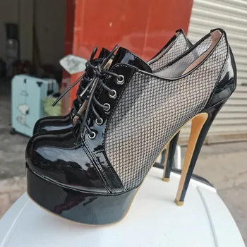 Модные женские туфли SHOFOO на высоком каблуке. Высота каблука около 15 см. Лакированная кожа. Летняя женская обувь. Туфли-лодочки с круглым носком.34-45