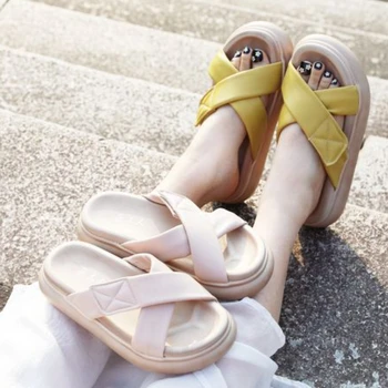 Стельки из натуральной кожи 4,5 см, Лаконичные летние дизайнерские тапочки, женские босоножки с крючком, Удобная летняя обувь на платформе и танкетке, аутентичная модная обувь