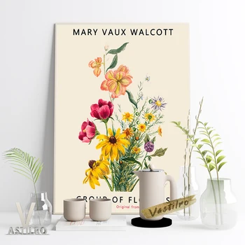 Выставка Мэри Во Уолкотт, музей винтажного искусства, плакат, группа цветов, принты, картина на холсте, иллюстрация растений, Библиотечный декор