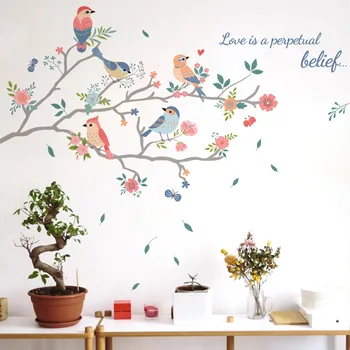 Креативные декоративные наклейки на стены с ветками и птицами для фона гостиной и спальни - Съемные наклейки на стену