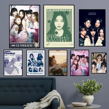 Корейский женский плакат LE SSERAFIM Club на Крафт-бумаге Печатает Правила плаката Винтажная комната Кафе-бар Художественный декор стен Эстетическая живопись
