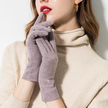 Новые женские перчатки, осенне-зимние, имитирующие кроличий бархат, сохраняющие тепло, сенсорный экран, Тонкая женская вышивка в элегантном стиле