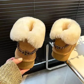 Зимние ботинки на толстой основе 2023, Зимние Новые женские ботинки, плюшевая и утолщенная теплая Хлопчатобумажная обувь для отдыха, женская