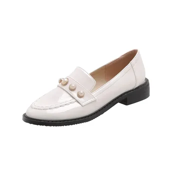 BLXQPYT/ Женские туфли-лодочки на среднем каблуке, Кожаные лоферы на толстом каблуке, Женская обувь с круглым носком, маленькие и большие размеры 31-43 20-14