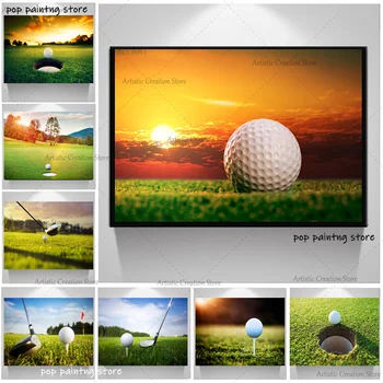 Современный гольф-клуб, плакаты с полем для гольфа, пейзаж, холст, настенное искусство, принт зеленой травы, настенные панно, декор для офиса, гостиной.