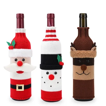 Рождественская бутылка вина в виде снеговика, практичная тканая крышка для бутылки вина Санта-Клауса, сумка для вина за семейным обеденным столом, украшение для домашней вечеринки