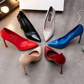 Весенне-осенние новые рабочие тонкие туфли с заостренным носком, банкетное платье на тонком высоком каблуке, Универсальная женская обувь небольшого размера