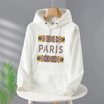 Мода на мужские толстовки в стиле хип-хоп с принтом Парижа, флисовая уличная одежда с капюшоном, Повседневные уличные дышащие пуловеры свободного кроя S-4XL