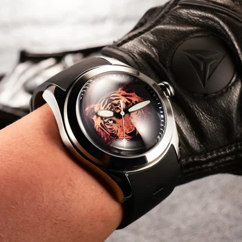 KAFYASE Fashion Design Tiger Ball Циферблат Резиновые Автоматические Часы Мужские 46 мм Стальной Корпус Люминесцентные 50 м Водонепроницаемые Механические Часы