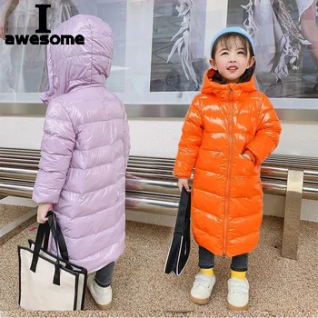 Зимняя детская яркая пуховая куртка 2022 года, теплая детская одежда, детская длинная верхняя одежда с капюшоном, цвет Soild, утепленное морозостойкое пальто