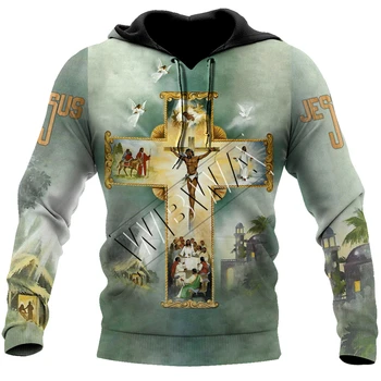 Осенние мужские толстовки с рисунком Иисуса крестом и 3D-печатью, модные утепленные толстовки, пуловер унисекс для отдыха, одежда оверсайз y2k