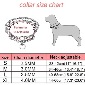 Тренировочный металлический зубец для домашних собак, регулируемый для удушения, Большой съемный ошейник, средний зажим.