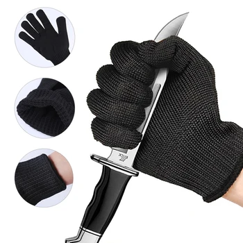 Черные перчатки 5-го уровня, Устойчивые к порезам, Стальная проволока, Металлическая сетка, Защитные перчатки для кухонного мясника, Рабочие Перчатки для разделки рыбы, мяса, сада