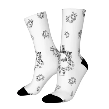 Черные на белом Прямые носки с виртуальной валютой Bitcoin, мужские и женские весенние чулки с принтом из полиэстера