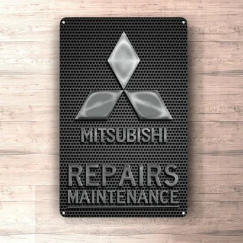 Плоский металлический плакат, Жестяная вывеска (не 3D) - Знак обслуживания Mitsubishi Repairs, Металлический знак для гаража, пещеры человека