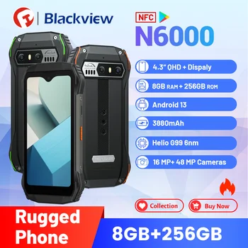 Blackview N6000 Rugged Phone Глобальная версия, (8 ГБ + 8 Гб расширения) + 256 ГБ, 48 МП, 3880 мАч, Android 13, смартфон Helio G99