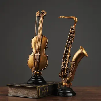 Поделки из европейских музыкальных инструментов из смолы, скрипки, саксофона, украшения столешниц для комнат, произведения домашней музыки