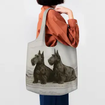 Винтажная хозяйственная сумка для собак породы шотландский терьер, женская холщовая сумка-тоут, переносная сумка для любителей домашних животных Scottie, сумки для покупок в продуктовых магазинах, сумка