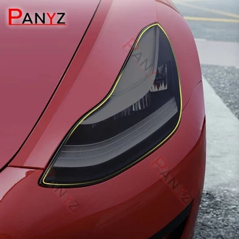 2 шт. Наклейка для укладки передних фар автомобиля TPU Дымчато-черная защитная пленка для фар Tesla Model 3 Y 2021 2022