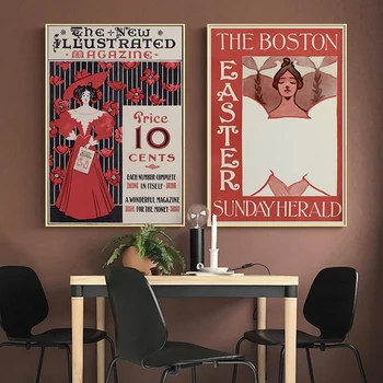 Винтажная обложка журнала в стиле ар-нуво, картина на холсте, Пасхальный плакат Boston Sunday Herald, настенные панно, декор для дома в гостиной