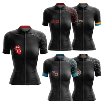 Женская черная велосипедная майка в стиле ретро Классик Рок с коротким рукавом, одежда для езды на горных велосипедах, одежда для шоссейных велосипедов