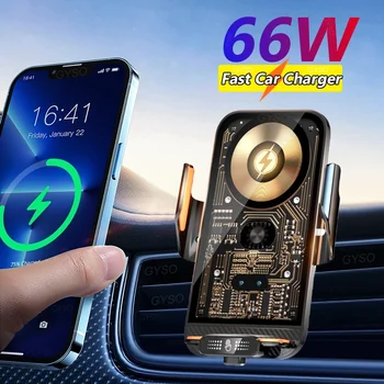 Беспроводное зарядное устройство, подставка для автомобильного вентиляционного отверстия, держатель телефона для iPhone 12 13 14 15 Huawei Mate 60 Pro, магнитный USB мощностью 66 Вт, сверхбыстрая зарядка