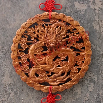Аутентичный дракон с резьбой из персикового дерева, подвесная тарелка с изображением бога дракона, украшение домашней китайской стены, украшение крыльца в гостиной