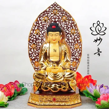 Талисман для эффективной защиты здоровья в ОФИСЕ, ДОМЕ, бизнесе # Буддизм поклонение Будде 24-каратная позолоченная латунная статуэтка высотой 35 см