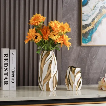 Легкие роскошные керамические вазы с золотой росписью, высококачественные вазы, персонализированные украшения для гостиной, крыльца, ТВ-шкафа, креативного украшения для дома