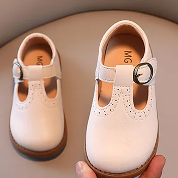 2023 Обувь Для девочек Весна-Лето Mary Janes Детские Сандалии Для мальчиков Повседневная Обувь С Т-образным ремешком Детская Кожаная Обувь Черный Белый CSH1253