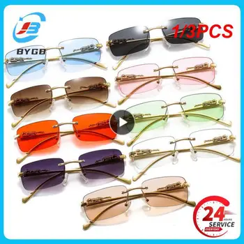 1/3ШТ Горячие прямоугольные солнцезащитные очки без оправы в стиле Ретро Cheetah, женские модные солнцезащитные очки, Мужские очки UV400, летние уличные очки