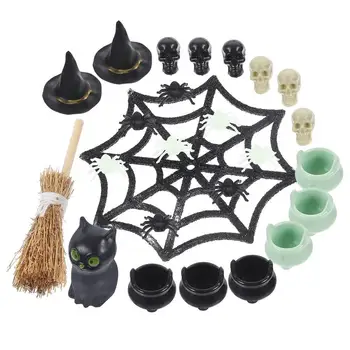 Мини-украшения для Хэллоуина, орнамент из паутины, набор игрушек ужасов для Хэллоуина, Мини-многоразовые миниатюры игрушек ужасов для Хэллоуина, кукольный домик