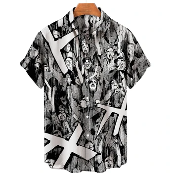 Мужская рубашка с короткими рукавами с 3D анимационным принтом в стиле хоррор, гавайская футболка, топовая трендовая рубашка с принтом