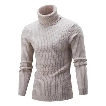 2023 Осенне-зимние новые свитера, однотонный жаккардовый свитер с высоким воротом, теплый эластичный пуловер для мужчин, облегающий фигуру