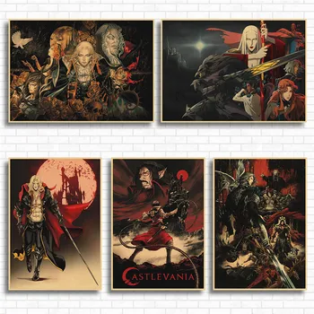 Постеры из аниме Castlevania Dracula Художественные работы из крафт-бумаги для постеров Эстетические принты на стенах Современный декор для дома