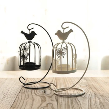 Европейский железный художественный ветряной светильник, полый подсвечник, креативный подсвечник в птичьей клетке для свадебного торжества, декоративная свеча, светильник