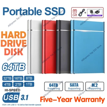 Внешний жесткий диск Портативный SSD 128 ТБ 4 ТБ 16 ТБ Внешний Твердотельный Накопитель USB 3.1 Жесткий Диск Высокоскоростное Хранилище Для ПК/ Mac/ Телефона