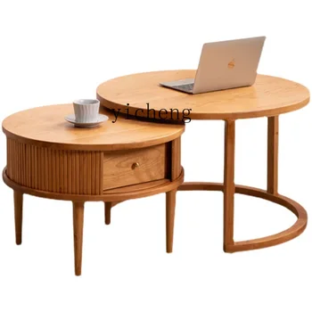 Круглый журнальный столик XL из массива скандинавского дерева, комбинированный приставной столик, японский круглый чайный столик