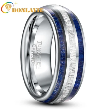 BONLAVIE Кольцо из карбида вольфрама 8 мм, имитация метеорита, Лазурит, Синее стальное кольцо, Мужское обручальное кольцо в подарок