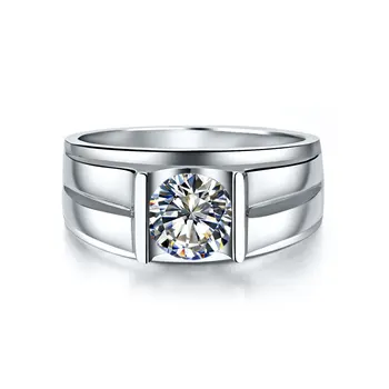Мужское кольцо из белого золота AU750 18 карат, обручальное кольцо с бриллиантом круглой огранки, 1 карат, для мужчин, изысканные свадебные украшения