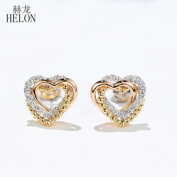 HELON Серьги-гвоздики с натуральными бриллиантами весом 0,2 карата для женщин, ювелирные изделия высшего качества, серьги-гвоздики из цельного золота 14 карат, Трехцветное золото