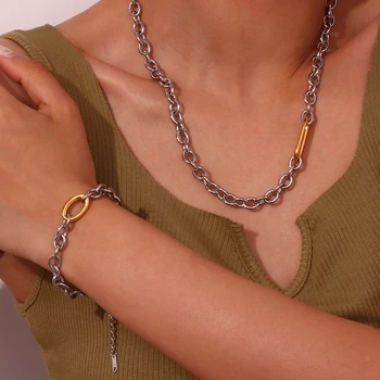 Модная Минималистичная Серебряная цепочка с О-образным вырезом, Золотая цепочка для скрепок, ожерелье из нержавеющей стали, Ежедневный Водонепроницаемый браслет для женщин