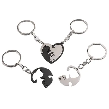 Модный Черно-белый Брелок Love Cat из нержавеющей стали для женщин, милая сумка, Подвеска, брелок для ключей от автомобиля, подарок для пары, лучшего друга