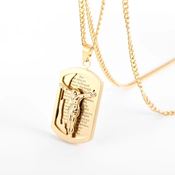 Ювелирное ожерелье золотого цвета, подвеска в виде Иисуса Христа, Мужчины, женщины, Кубинская цепочка из нержавеющей стали, ожерелье с собачьей биркой, подарок-амулет